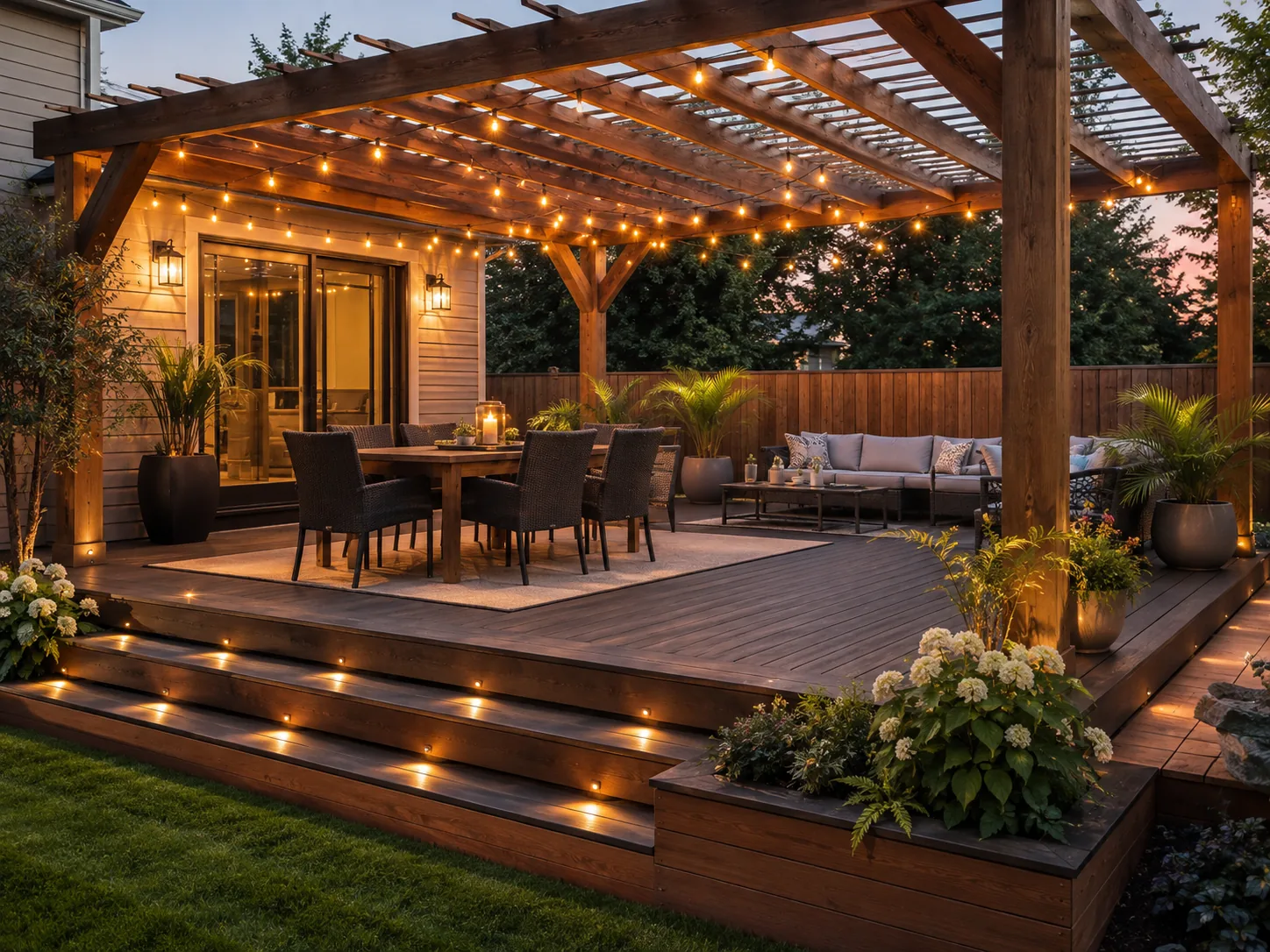 Deck and pergola built in a Winnipeg backyard