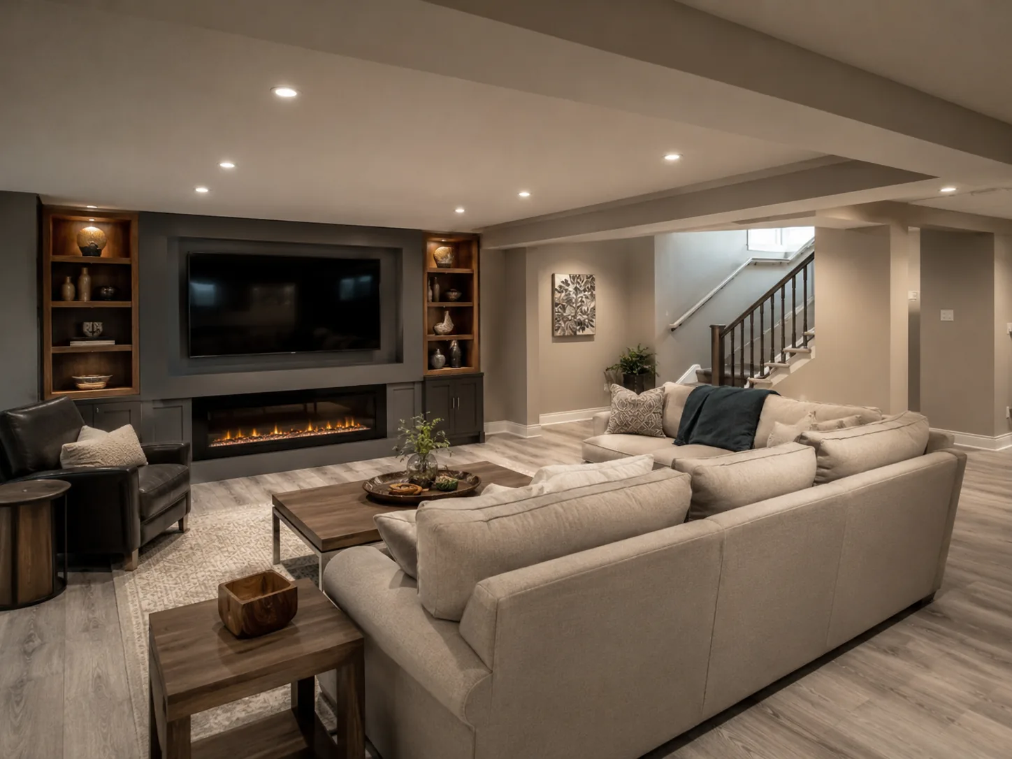 Finished basement living space in a Winnipeg home